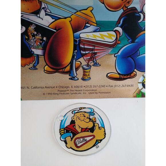 Popeye Saves The Earth Pinball Flyer + Plastic Promo Keychain Original NOS 1993 - Picture 2 of 5